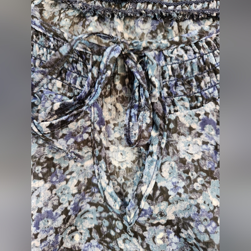 Express Blue Flower Pattern Ruffle And Smocking E… - image 4